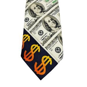 Romario Manzini Mens Neck Tie Money Benjamin Franklin Hundreds Bands $$$